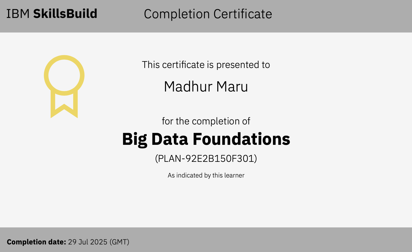 Big Data Foundations certificate preview