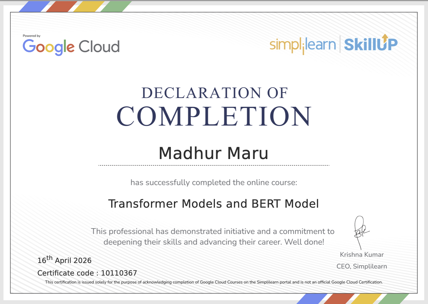 Transformer Models and BERT Model certificate preview
